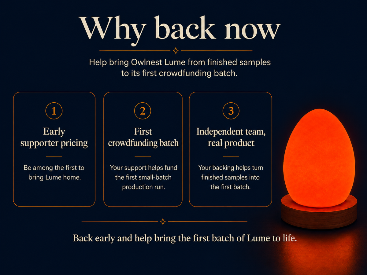Why back now explainer for helping bring the first batch of Owlnest Lume to life